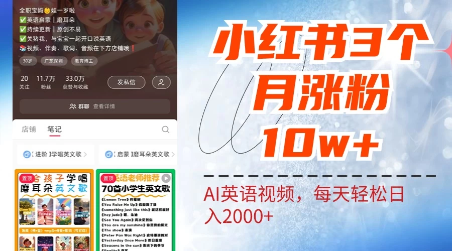 小红书三个月涨粉10W，AI英语视频0成本制作，每天轻松日入2000+-客创社 - 专注互联网轻资产创业及网络项目资源整合与分享福鑫网创 -  免费且强大的项目分享网站
