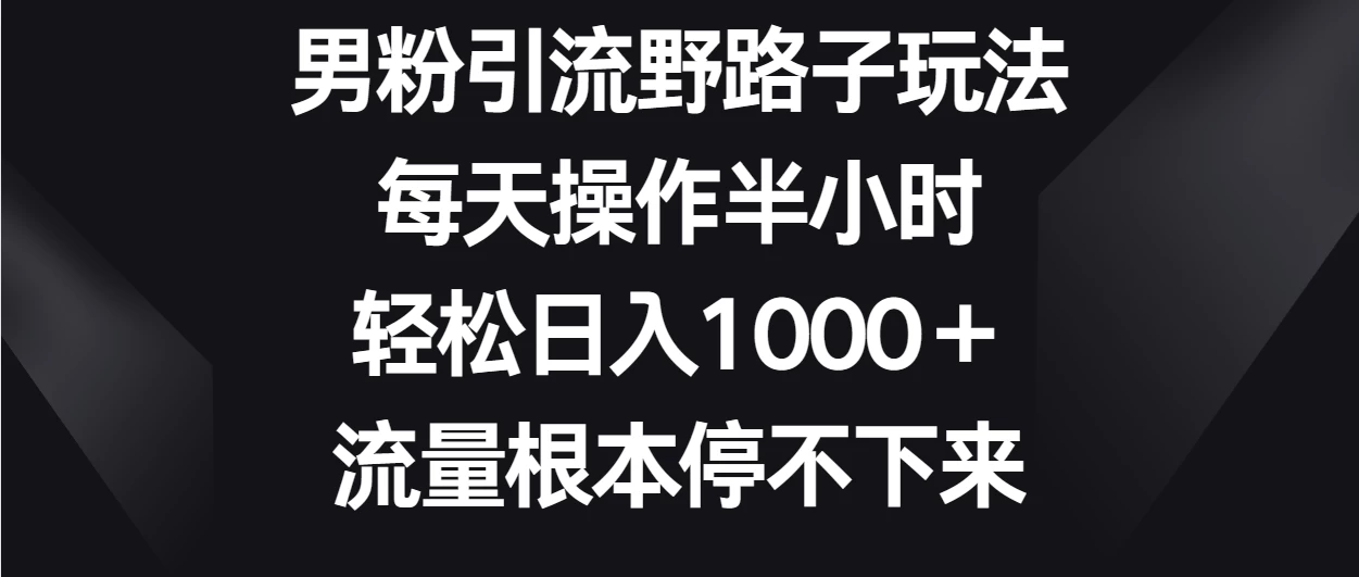男粉引流野路子玩法，每天操作半小时轻松日入1000＋，流量根本停不下来-客创社 - 专注互联网轻资产创业及网络项目资源整合与分享福鑫网创 -  免费且强大的项目分享网站