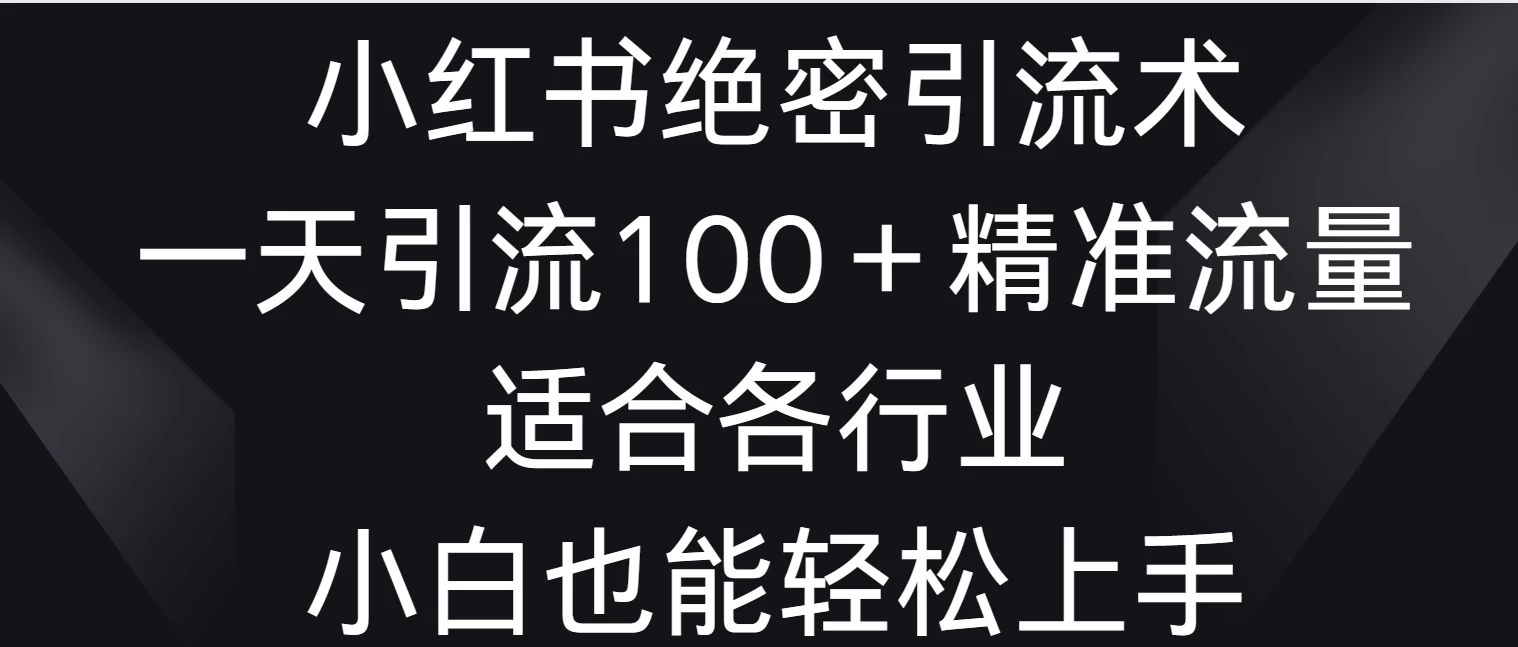 小红书绝密引流术，一天引流100＋精准流量，适合各个行业，小白也能轻松上手-客创社 - 专注互联网轻资产创业及网络项目资源整合与分享福鑫网创 -  免费且强大的项目分享网站