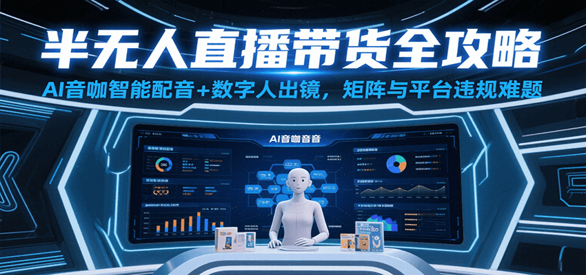 半无人直播带货全攻略：AI音咖智能配音+数字人出镜，解决账号矩阵与平台违规难题-客创社 - 专注互联网轻资产创业及网络项目资源整合与分享福鑫网创 -  免费且强大的项目分享网站
