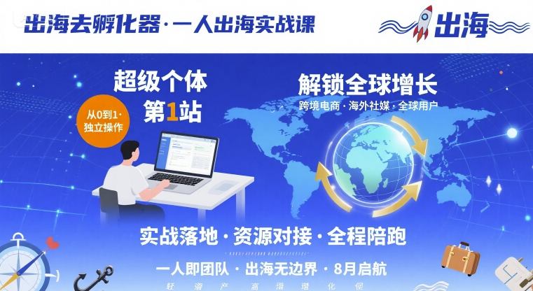 出海去孵化器，一人出海实战课，超级个体第1站，解锁全球增长 - 项目资源网