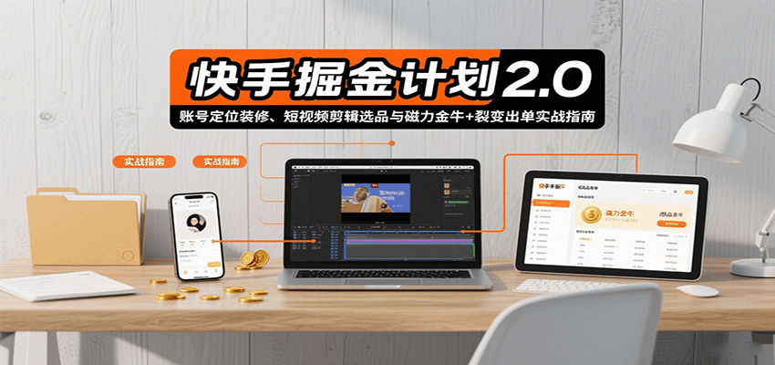 快手掘金计划2.0，账号定位装修、短视频剪辑选品与磁力金牛+裂变出单实战指南 - 项目资源网