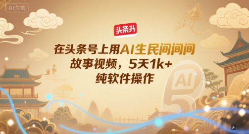 在头条号上用AI生民间故事视频，5天1k+，纯软件操作-客创社 - 专注互联网轻资产创业及网络项目资源整合与分享福鑫网创 -  免费且强大的项目分享网站