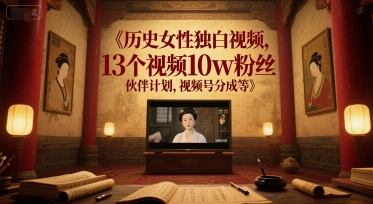 历史女性独白视频，13个视频10w粉丝，伙伴计划，视频号分成等-客创社 - 专注互联网轻资产创业及网络项目资源整合与分享福鑫网创 -  免费且强大的项目分享网站
