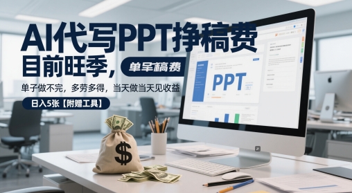 AI代写PPT挣稿费，目前旺季，单子做不完，多劳多得，当天做当天见收益，日入5张【附赠工具】-客创社 - 专注互联网轻资产创业及网络项目资源整合与分享福鑫网创 -  免费且强大的项目分享网站
