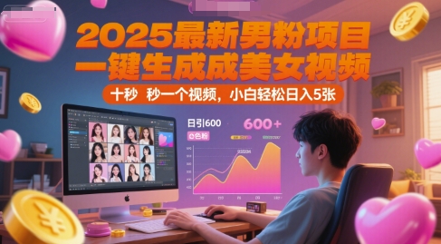 2025最新男粉项目，一键生成美女视频，日引600+色粉 十秒一个视频，小白轻松日入5张【揭秘】-客创社 - 专注互联网轻资产创业及网络项目资源整合与分享福鑫网创 -  免费且强大的项目分享网站