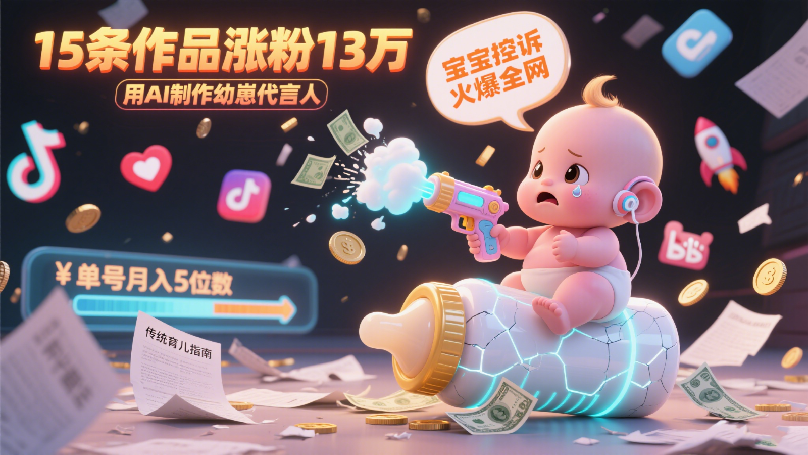 用AI制作幼崽代言人，宝宝的控诉火爆全网，15条作品涨粉13万，单号月入5位数实操教程-客创社 - 专注互联网轻资产创业及网络项目资源整合与分享福鑫网创 -  免费且强大的项目分享网站
