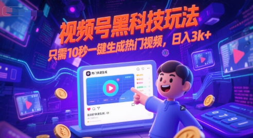 视频号黑科技玩法，只需10秒一键生成热门视频，日入3k+【揭秘】-客创社 - 专注互联网轻资产创业及网络项目资源整合与分享福鑫网创 -  免费且强大的项目分享网站