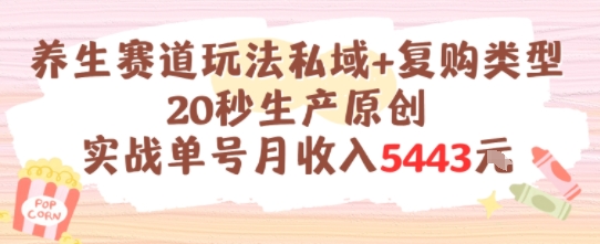 养生赛道玩法私域+复购类型，20秒生产原创实战单号月收入5k+-客创社 - 专注互联网轻资产创业及网络项目资源整合与分享福鑫网创 -  免费且强大的项目分享网站