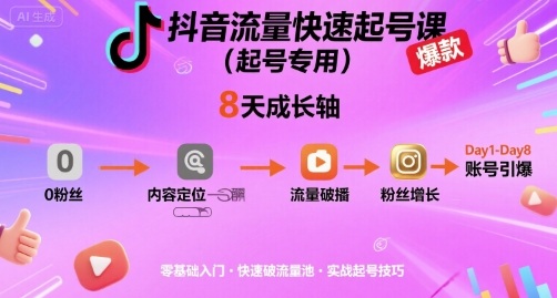 抖音流量快速起号课（起号专用），8天带你做爆自己的账号 - 项目资源网