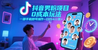 抖音男粉项目0成本玩法，一部手机即可操作，日均4张+，时间自由-客创社 - 专注互联网轻资产创业及网络项目资源整合与分享福鑫网创 -  免费且强大的项目分享网站