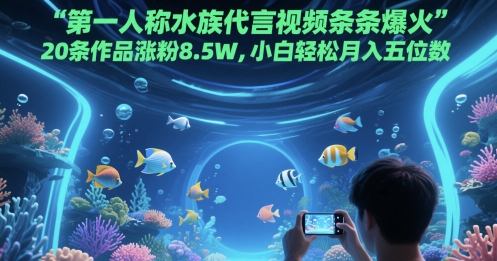 第一人称水族代言视频条条爆火，20条作品涨粉8.5W，小白轻松月入五位数-客创社 - 专注互联网轻资产创业及网络项目资源整合与分享福鑫网创 -  免费且强大的项目分享网站