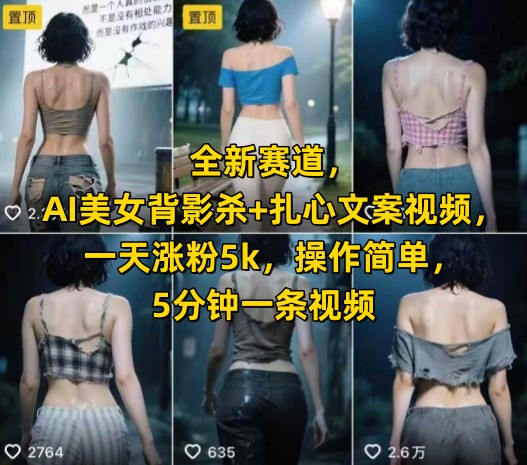 全新赛道，AI美女背影杀+扎心文案视频，一天涨粉5k，操作简单，5分钟一条视频-客创社 - 专注互联网轻资产创业及网络项目资源整合与分享福鑫网创 -  免费且强大的项目分享网站