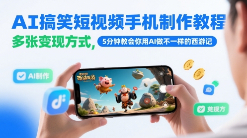 AI搞笑短视频手机制作教程，多张变现方式，5分钟教会你用AI做不一样的西游记-客创社 - 专注互联网轻资产创业及网络项目资源整合与分享福鑫网创 -  免费且强大的项目分享网站