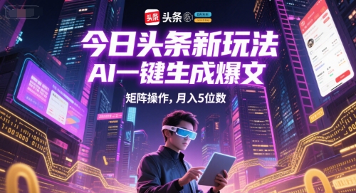 今日头条新玩法，AI一键生成爆文，矩阵操作，月入5位数-客创社 - 专注互联网轻资产创业及网络项目资源整合与分享福鑫网创 -  免费且强大的项目分享网站