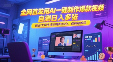 全网首发用AI一键制作爆款视频，自测日入多张，适合大学生宝妈兼职创业，保姆级教程-客创社 - 专注互联网轻资产创业及网络项目资源整合与分享福鑫网创 -  免费且强大的项目分享网站